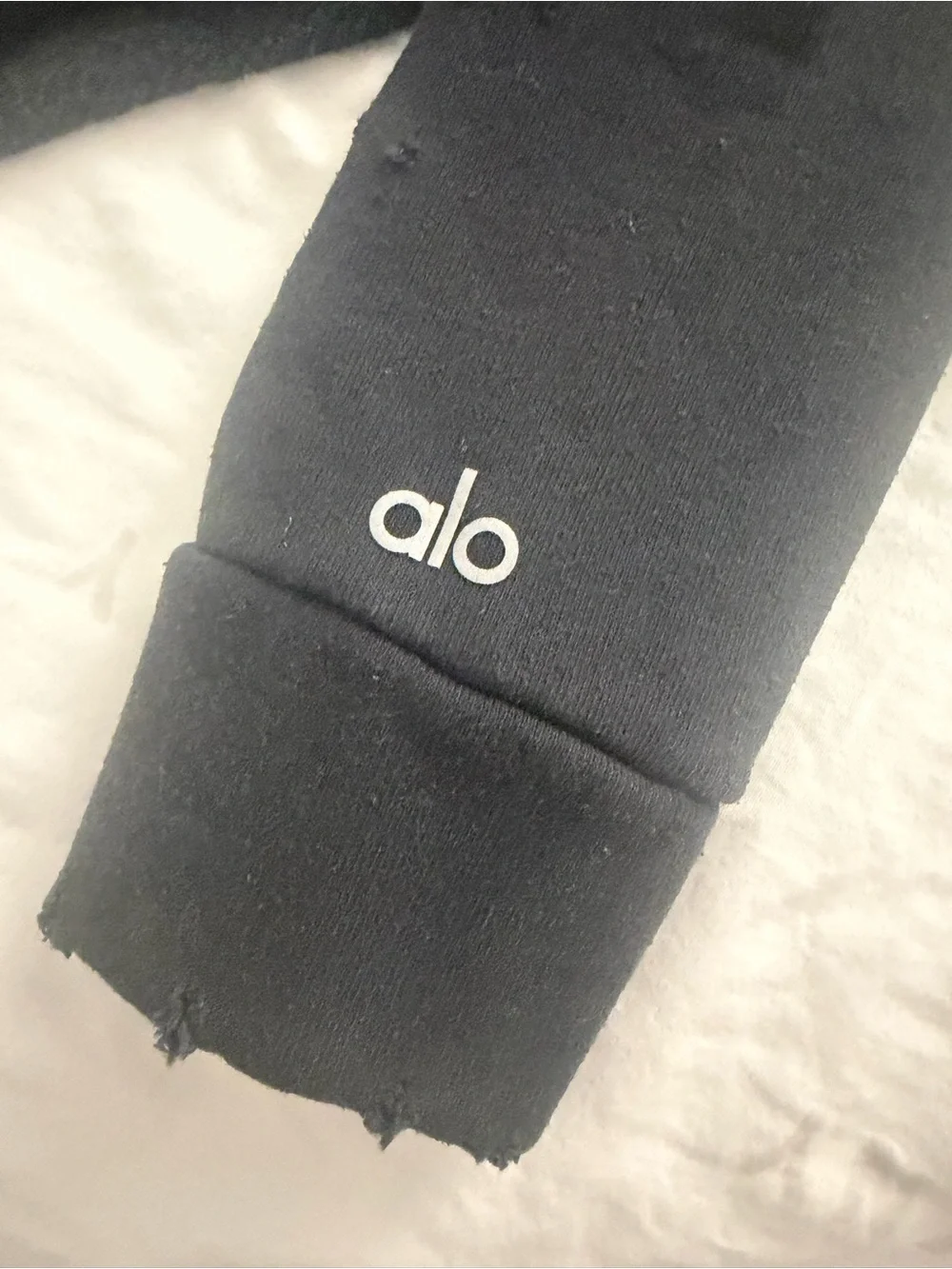 ALO Yoga Black Cropped Distressed Crewneck Sweatshirt